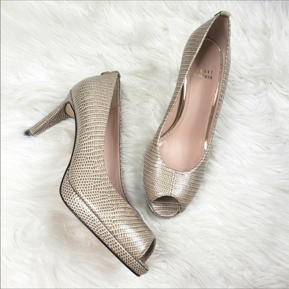 Stuart Weitzman Snakeskin Peep Toe Heel $40